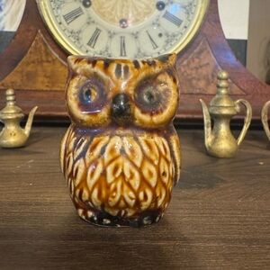 Vintage MCM ceramic brown owl toothpick holder